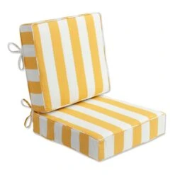 2-Piece Yellow Awning Striped Gusseted Outdoor Deep Seat Cushion Set