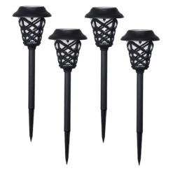 4-Pack 6L Lattice Solar Pathway Lights, Black