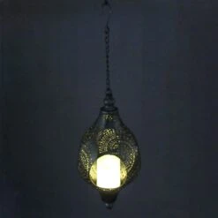 Antique Silver Hanging Solar Punch Lantern, 17" -Patio Furniture Shop antique silver hanging solar punch lantern 17 2