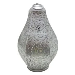 Antique Silver Metal Solar Punch Lantern, 15"