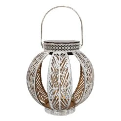 Antique White Round LED Shadow Casting Lantern, 6.5"