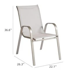 Beige & Champagne Sling Stacking Chair -Patio Furniture Shop beige champagne sling stacking chair 5