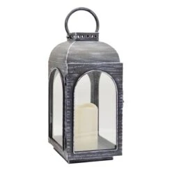 Black Brushed Metal Lantern With LED Candle, 12"