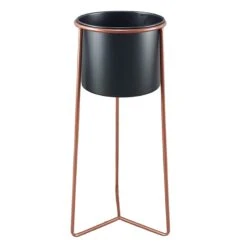 Black & Copper Colored Metal Plant Stand, 27x9
