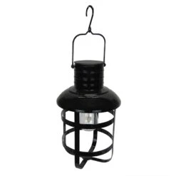 Black Hanging Industrial LED Lantern With Timer, 12"