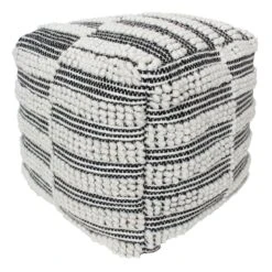 Black & Natural Outdoor & Indoor Fringe Pouf, 17"