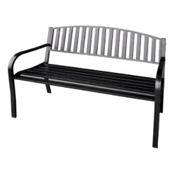 Black Steel Slat-Back Indoor & Outdoor Bench