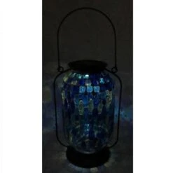 Blue Mosaic Glass Solar Lantern, 11" -Patio Furniture Shop blue mosaic glass solar lantern 11 2