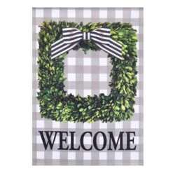Boxwood Welcome Wreath Plaid Yard Flag, 18"