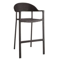 Brown Wicker Mid-Century Outdoor Barstool