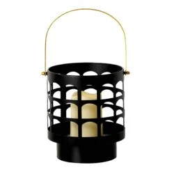 Caged Metal Lantern With Gold Accents, Medium