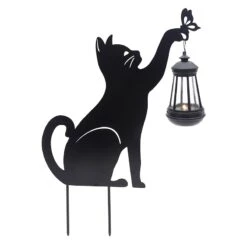 Cat With LED Lantern Garden Stake, 18"