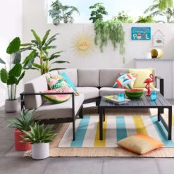 Crosby St Soho Outdoor Collection Black Steel Slat Coffee Table -Patio Furniture Shop crosby st soho outdoor collection black steel slat coffee table 2