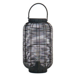 Found & Fable Black Faux Wicker Barrel Lantern With LED Bulb, Large