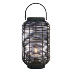 Found & Fable Black Faux Wicker Barrel Lantern With LED Bulb, Large -Patio Furniture Shop found fable black faux wicker barrel lantern with led bulb large 4