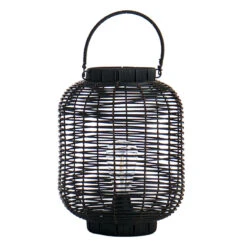 Found & Fable Black Faux Wicker Barrel Lantern With LED Bulb, Medium