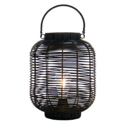 Found & Fable Black Faux Wicker Barrel Lantern With LED Bulb, Medium -Patio Furniture Shop found fable black faux wicker barrel lantern with led bulb medium 4