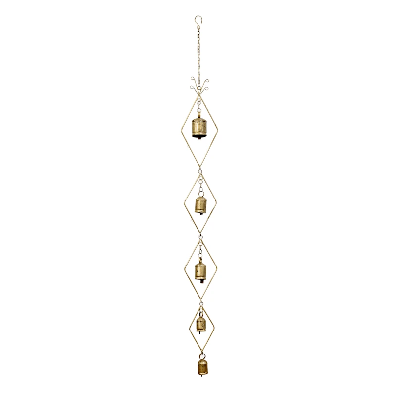 Found & Fable Gold Bell Rain Chain Windchime, 48.5" 1 Found & Fable Gold Bell Rain Chain Windchime, 48.5"