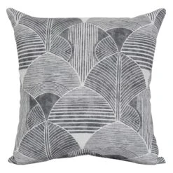 Found & Fable Grey Geo Leaf Print Outdoor Throw Pillow, 16"