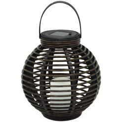 Found & Fable LED Candle Black Faux Rattan Solar Ball Lantern, 9"