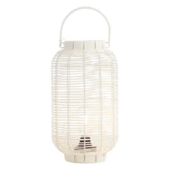 Found & Fable LED White Faux Wicker Barrel Lantern, Large -Patio Furniture Shop found fable led white faux wicker barrel lantern large 5