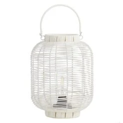 Found & Fable LED White Faux Wicker Barrel Lantern, Medium