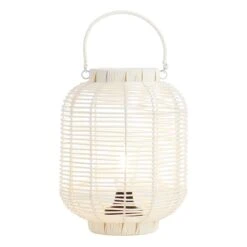 Found & Fable LED White Faux Wicker Barrel Lantern, Medium -Patio Furniture Shop found fable led white faux wicker barrel lantern medium 4