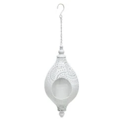 Found & Fable LED White Metal Hanging Solar Punch Lantern, 17"