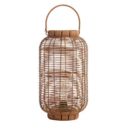 Found & Fable Natural Brown Faux Wicker Barrel Lantern With LED Bulb, Large