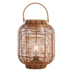Found & Fable Natural Brown Faux Wicker Barrel Lantern With LED Bulb, Medium -Patio Furniture Shop found fable natural brown faux wicker barrel lantern with led bulb medium 4