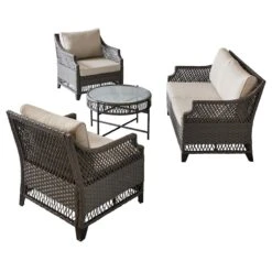 Grace Mitchell Rochester All-Weather Wicker Coffee Table With Tempered Glass Top, Dark Grey -Patio Furniture Shop grace mitchell rochester all weather wicker coffee table with tempered glass top dark grey 2