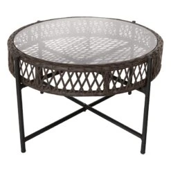 Grace Mitchell Rochester All-Weather Wicker Coffee Table With Tempered Glass Top, Dark Grey
