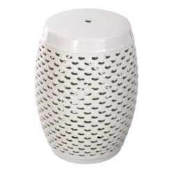 Grace Mitchell White Scalloped Ceramic Garden Stool, 18"