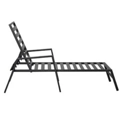 Grammercy Black Steel Slat Outdoor Chaise Lounge Chair -Patio Furniture Shop grammercy black steel slat outdoor chaise lounge chair 2