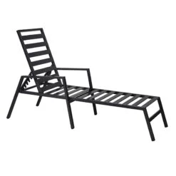 Grammercy Black Steel Slat Outdoor Chaise Lounge Chair