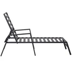 Grammercy Black Steel Slat Outdoor Chaise Lounge Chair -Patio Furniture Shop grammercy black steel slat outdoor chaise lounge chair 5
