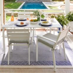 Grammercy White Steel Slat Outdoor Dining Table, 60x36 -Patio Furniture Shop grammercy white steel slat outdoor dining table 60x36 4