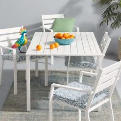 Grammercy White Steel Slat Outdoor Dining Table, 60x36 -Patio Furniture Shop grammercy white steel slat outdoor dining table 60x36 5