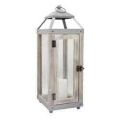 Grey Lantern With LED Candle, 18"