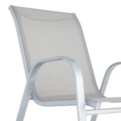 Grey & Silver Sling Stacking Chair -Patio Furniture Shop grey silver sling stacking chair 2