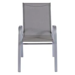 Grey & Silver Sling Stacking Chair -Patio Furniture Shop grey silver sling stacking chair 4