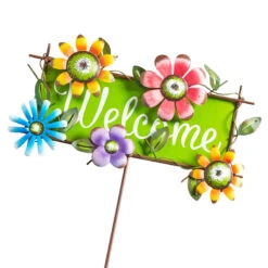 GRN WELCOME STAKE W/FLOWERS -Patio Furniture Shop grn welcome stake w flowers 2