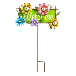 GRN WELCOME STAKE W/FLOWERS