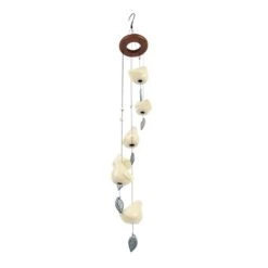 Honeybloom Cream Ceramic Bird Wind Chime, 35.8"