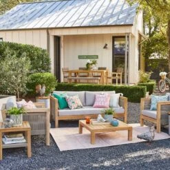 Honeybloom Park City Blonde Acacia Wood Outdoor Sofa -Patio Furniture Shop honeybloom park city blonde acacia wood outdoor sofa 6