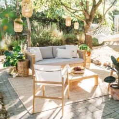 Honeybloom Park City Blonde Acacia Wood Outdoor Sofa -Patio Furniture Shop honeybloom park city blonde acacia wood outdoor sofa 8