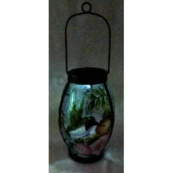 Hummingbird Scene Glass Solar Lantern With Metal Handle, 9.5" -Patio Furniture Shop hummingbird scene glass solar lantern with metal handle 9.5 2
