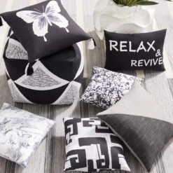 Laila Ali Black & Grey Color Block Outdoor Throw Pillow, 18" -Patio Furniture Shop laila ali black grey color block outdoor throw pillow 18 2