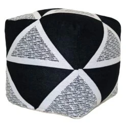 Laila Ali Black & White Geometric Pouf, 17"