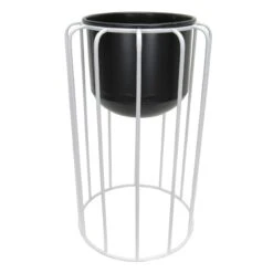 Laila Ali Black & White Metal Round Planter Stand, Medium